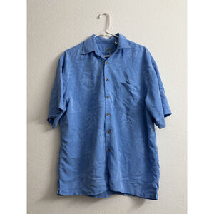 Bamboo Cay Mens M Hawaiian Shirt Blue Floral Casual Button Up Short Sleeve